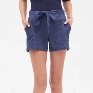 Banana Republic 4" Tie Waist Chambray Linen Blend Shorts Size 10